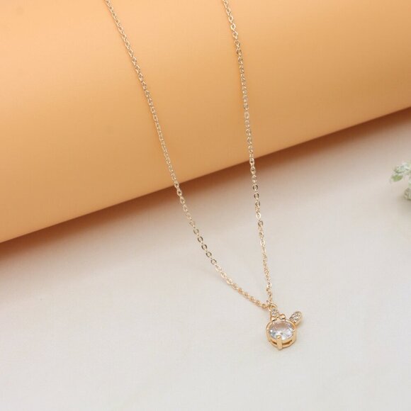 Elegant Rose Gold Necklace with Clear Crystal & Bow Charm, XPNL0413 - Picture 7 of 12